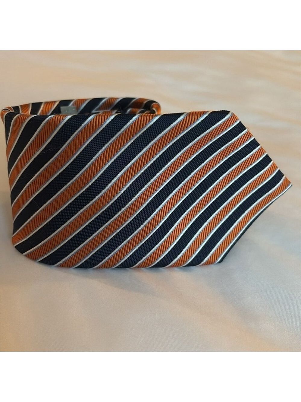 NORDSTROM 100% silk Men's striped Tie orange blue silver neck tie made in USA